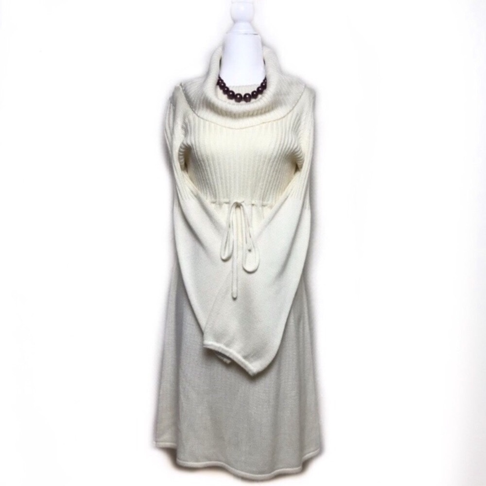 Calvin Klein Boho White Knit Midi Dress Cowl M